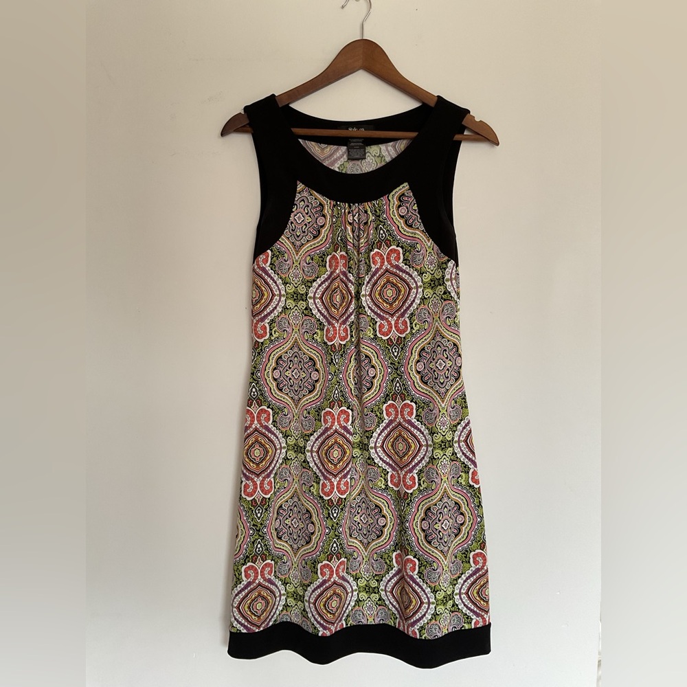 Style & Co. Black and Green Sheath Mini Dress